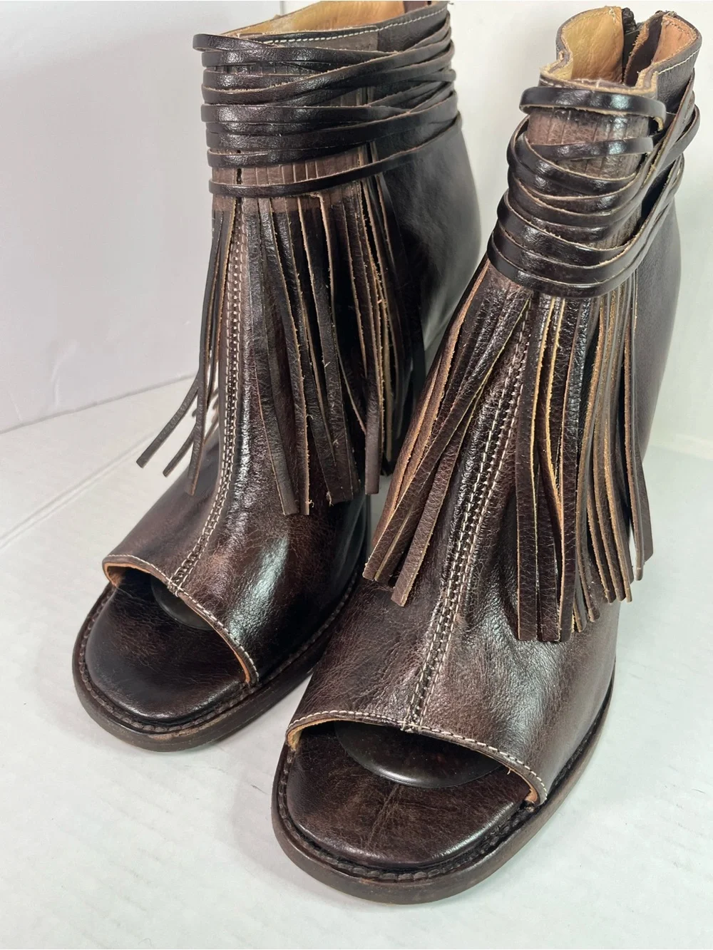 Bed Stu Onset Olivia Peep Toe Fringe Booties - Picture 6 of 9